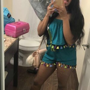 Aqua Green Tasseled Romper